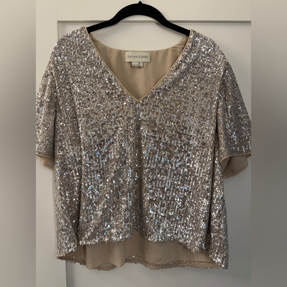 Sachin + Babi Glittering Silver Sequin Blouse